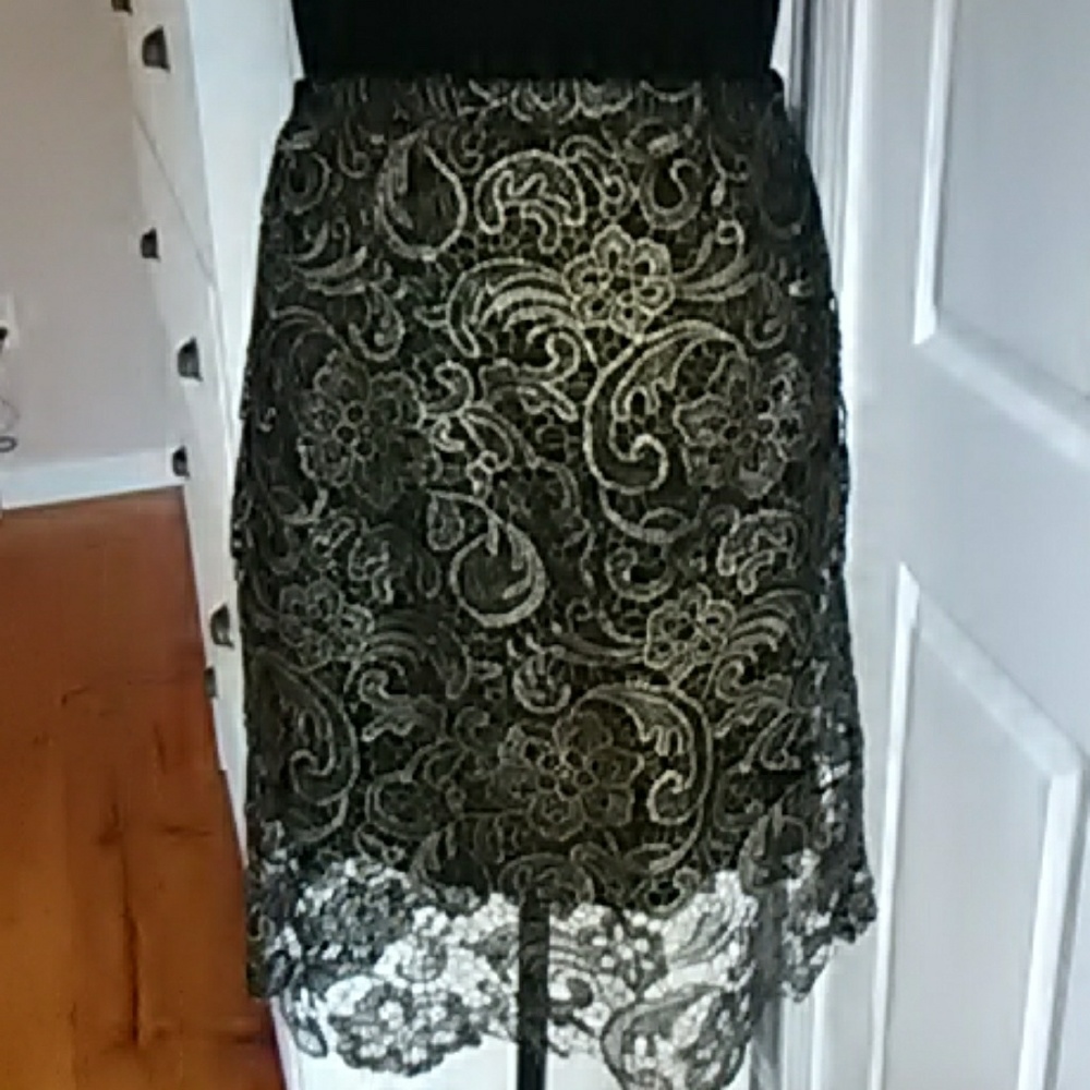 Bkack with gold metallic lace overlay skirt